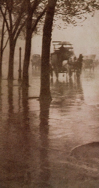 The Terminal door Alfred Stieglitz, dampende paardentram bij het Astor House in New York